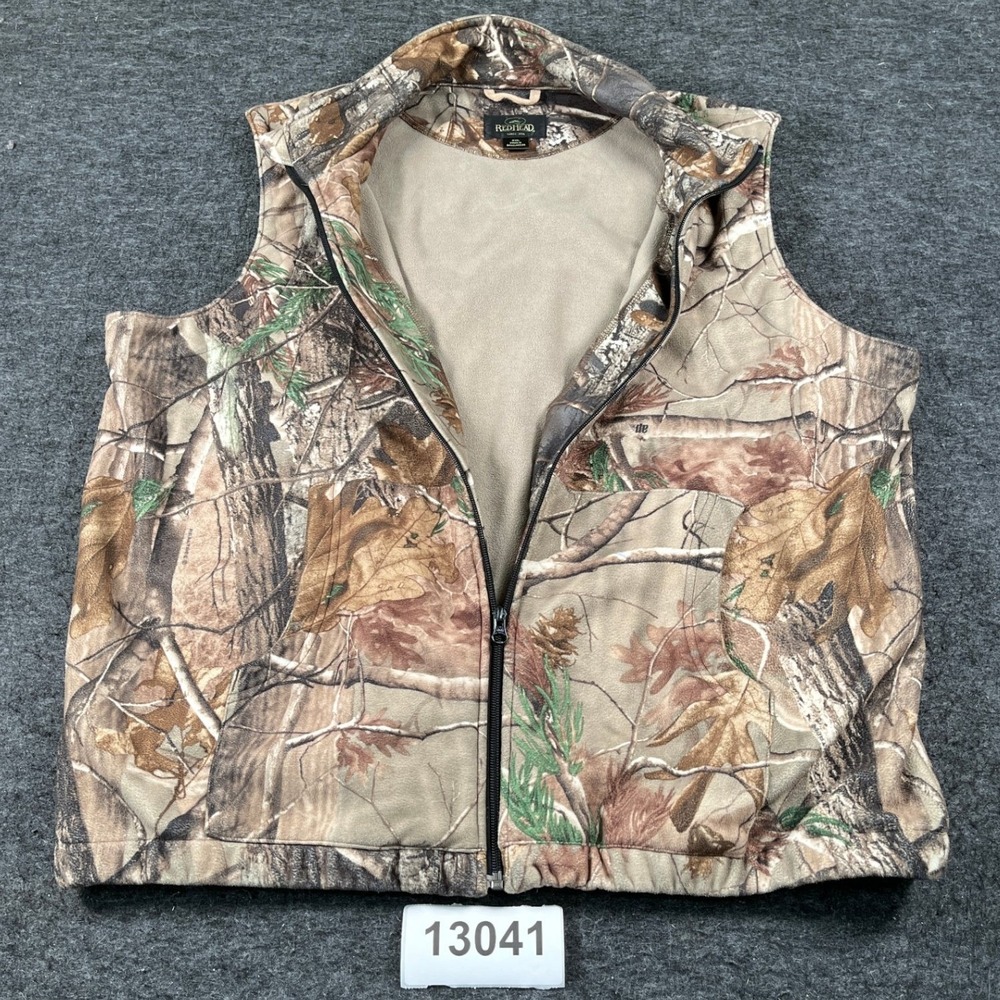 RedHead Vest Mens 2XL Beige Camo Tree Fleece Mock Neck Full Zip Hunting Outdoor